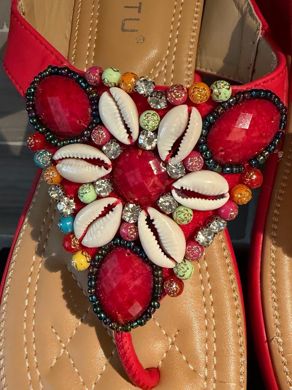 SIKETU Red Beaded Shell Platform Wedge Sandals Size 40 / US 9 - Picture 2 of 9